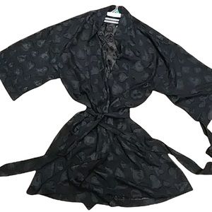 Vintage Victoria’s Secret Robe Black Sheer Satin Hearts Make-Up S Small